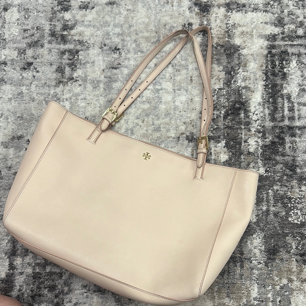 Tory Burch Cream Structured Tote with Double Handles